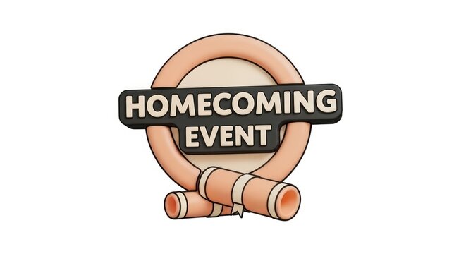 Homecoming event 3d emblem with graduation scrolls