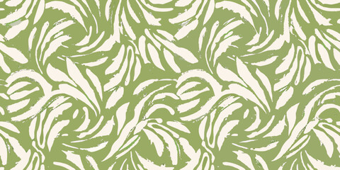 Olive green leaf pattern on cream background repeating botanical design © BidhanChandra