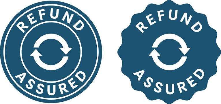 Refund Assured Badge Icons Set in Blue on White Background