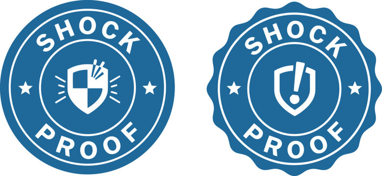 Shock Proof Badge Icons Set in Blue with Shield and Star Elements