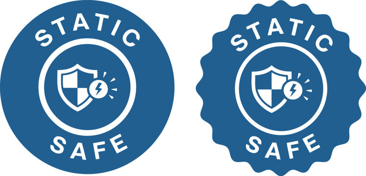 Static Safe Badge Icons with Shield Symbol on Blue Background