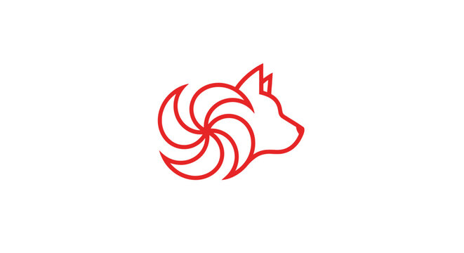 Stylized fox head emblem with swirling tail and sharp features