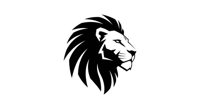 Black and white lion head logo with a detailed mane