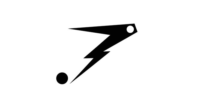 Abstract minimalist black lightning bolt with eye dot on white background