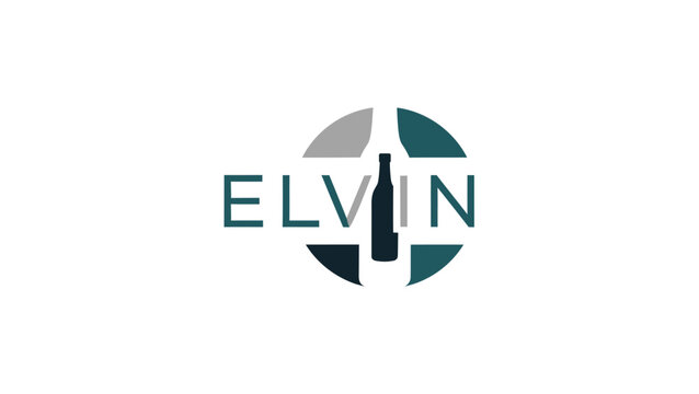 Minimalist Elvin Logo Design Featuring Abstract Bottle Icon