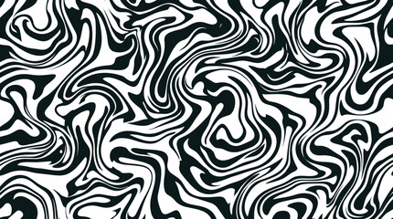 Fototapeta premium Seamless abstract marbled pattern with flowing black and white swirls creating a liquid or marble effect texture