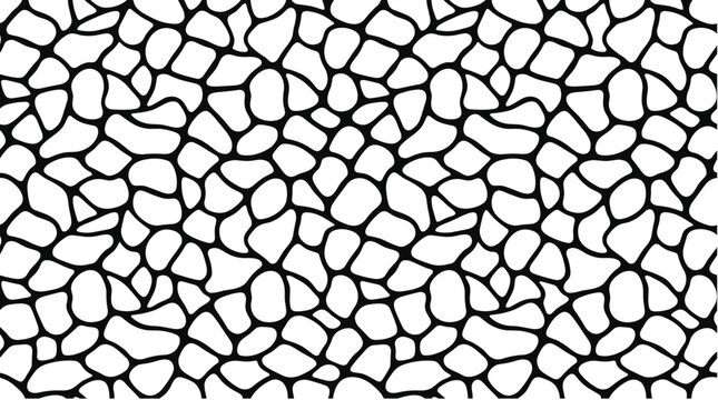Seamless pattern featuring a black and white organic cobblestone or stone texture with rounded shapes and thick lines
