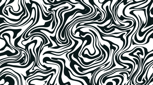 Seamless abstract marbled pattern with flowing black and white swirls creating a liquid or marble effect texture