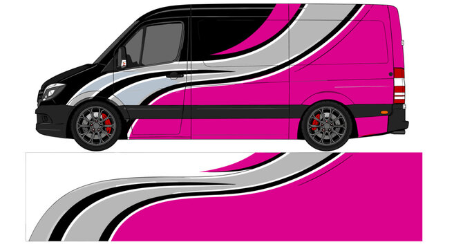 Pink and grey flowing wave van wrap design template.