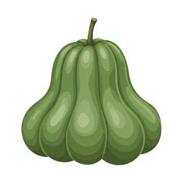 Green pumpkin, squash, or gourd with ribbed texture, organic vegetable for autumn harvest, thanksgiving or halloween decoration, flat vector illustration isolated on white background