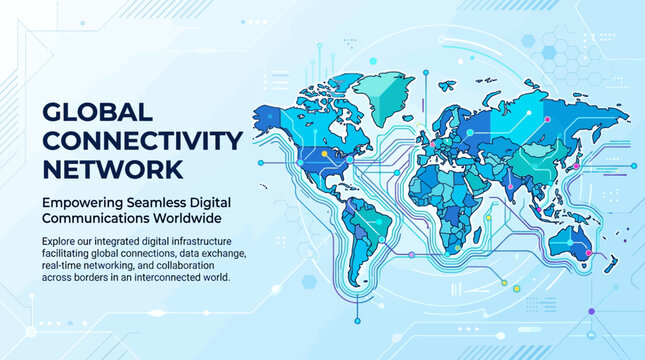 Modern flat vector background, world maps, connections and digital nodes around borders, professional copy space

