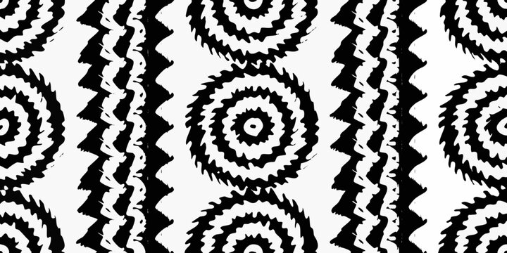 Spiral and zigzag pattern black and white vector illustration