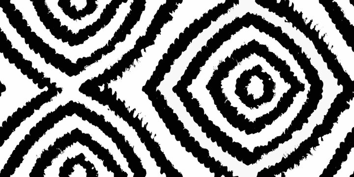 Concentric spiral and square pattern black and white vector illustration