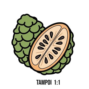 Tampoi fruit illustration, baccaurea macrocarpa, tropical exotic fruit with green bumpy skin and juicy pulp with seeds, vector icon isolated on white background