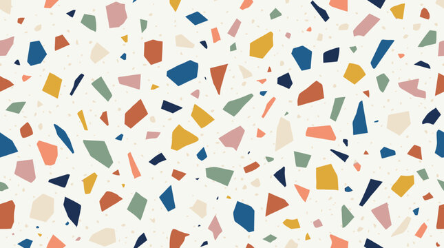 Modern terrazzo texture background, scattered colorful chips, trendy flat vector design, minimalist composition

