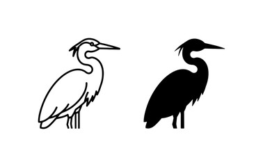 Obraz premium Heron Vector Icons: Outline and Silhouette Bird Graphics