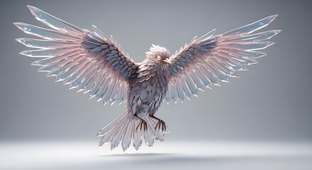Fototapeta premium Digital Art Pale Pink and Silver Bird with Outstretched Wings in Futuristic Style