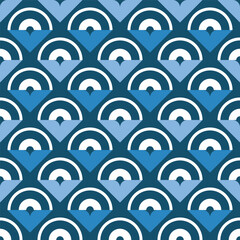 Geometric Seamless Repeating Pattern of Concentric Arcs and Diamond Shapes in a Blue Color Palette © JihanFahri