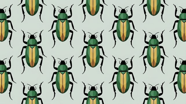 Vibrant green beetle pattern on a light background, a repeating natural motif