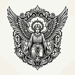 Fototapeta premium Angel with wings and halo sitting.