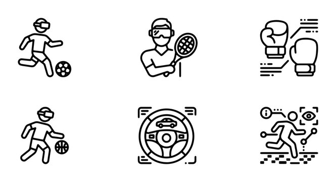 Virtual Reality Sports Icons, Gaming & Technology Vector Set