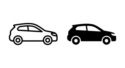 Obraz premium Compact Car Icon Set, Modern Hatchback Vehicle Symbol, Black and White Vector Graphic