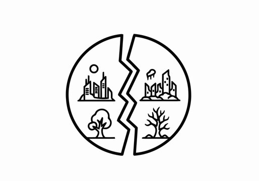Split Earth City Nature Icon.