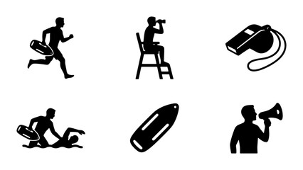 Lifeguard Icons Set, Pool Safety Symbols, Water Rescue Graphics © Jasim