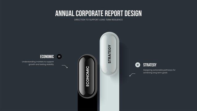 Financial Showcase Two Option Infographic Slide Template. Corporate Insight 2 Element Diagram Slideshow Design. Business Launch Frame Layout Vector Illustration.