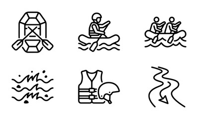 Rafting Icons Set, White Water Adventure, Extreme Sport Vector Graphics © Ariful