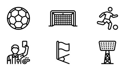 Soccer Icons Set, Football Game Elements, Sports Vector Graphics © Ariful