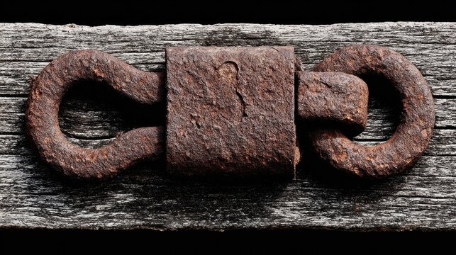hasp. Close-up of a rusty iron hasp fastened on an old wooden crate with side lighting. safety posters, maintenance manuals, designed for precision metalworking and fabrication facilities.
