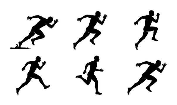 Runner Silhouettes: Sprinting, Running, Athlete Poses, Vector Set
