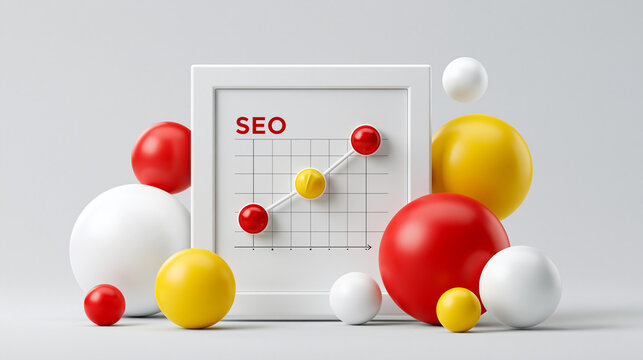 High-tech primary colors around an SEO graph, representing effective marketing campaigns
