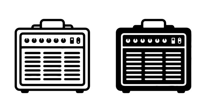 Guitar Amplifier Icons, Vintage Music Equipment Vector Set, Retro Sound System Graphics