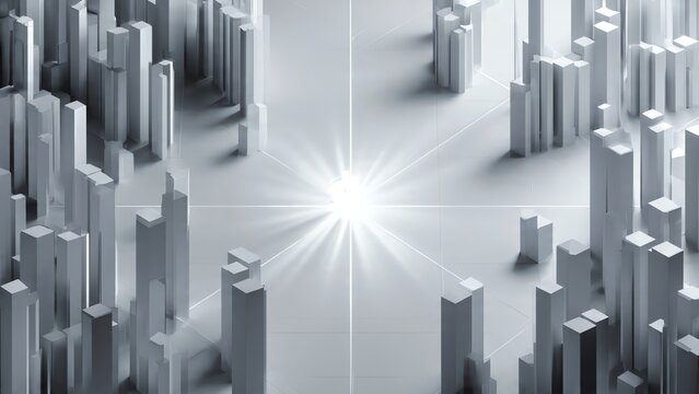 Futuristic abstract cityscape of glowing data architecture, symbolizing connectivity, innovation, and technological advancement in a digital world