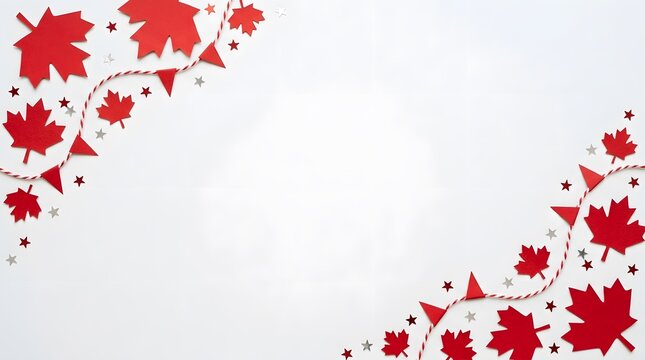 Canada Day Red Maple Leaf Border with Copy Space
