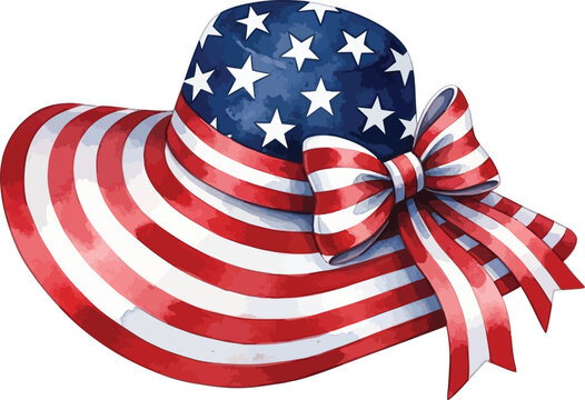 Patriotic american flag sun hat with bow for independent day 4th of july
