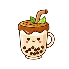 Cute Kawaii Boba Tea Cup with Happy Face and Straw © Muhamad