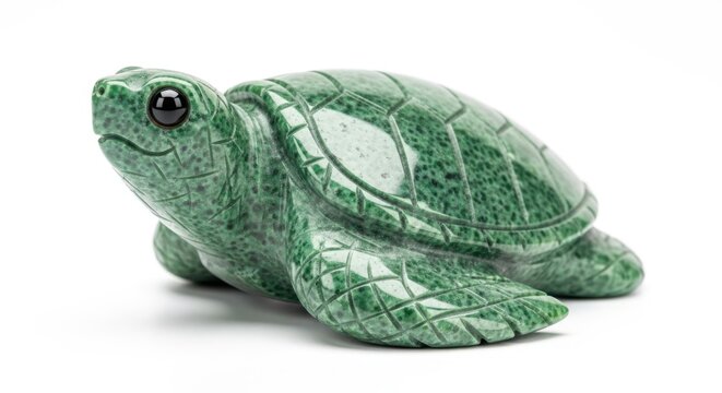 Jade turtle figurine, green stone sculpture, reptile decorative object, collectible animal
