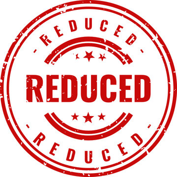 Red 'reduced' stamp with stars sale promotion discount price drop graphic