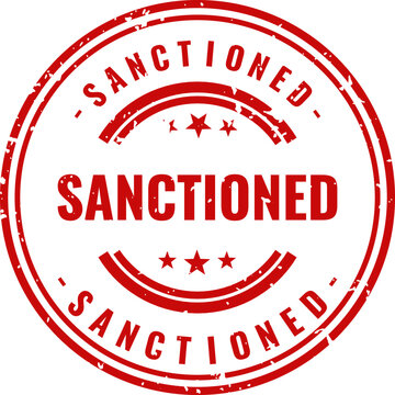 Sanctioned stamp seal red ink grunge effect for legal and compliance applications