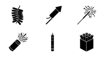 Firework Icons Set, Celebration Pyrotechnics, Festive Sparkler Graphics © MR