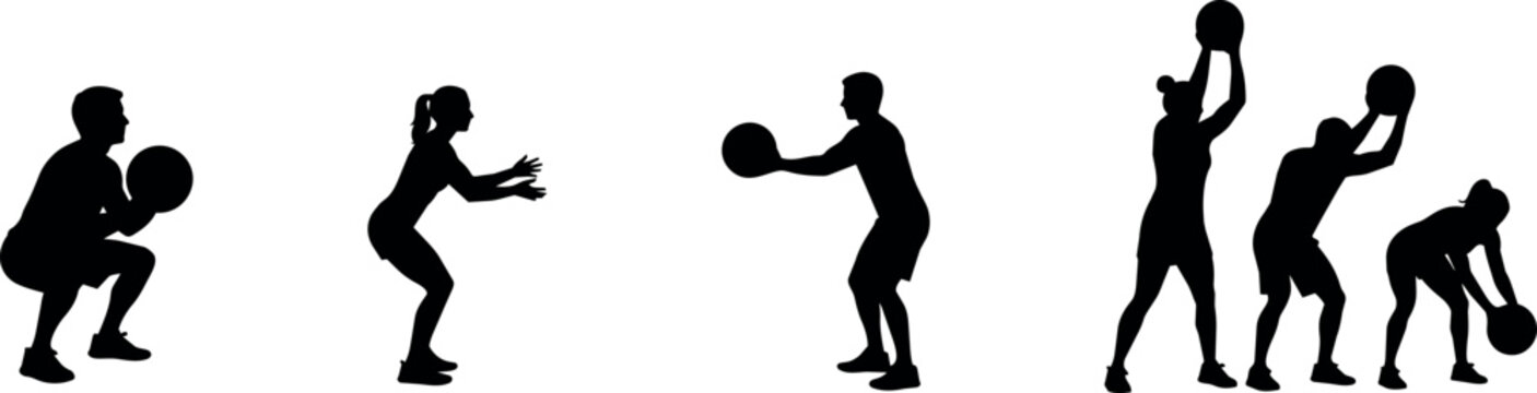 Diverse group of people performing exercises with medicine balls