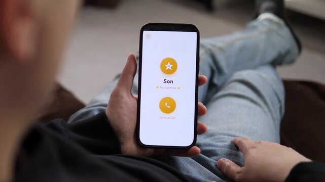 a user viewing a contact screen for a family member. The interface features a clean design with a My Superstar subtitle and a call button. Ideal for illustrating personal calling apps, UI design, and