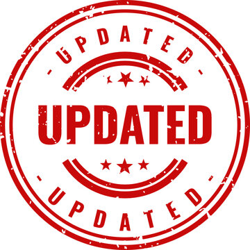 Red rubber updated stamp with stars version control and new release indicator