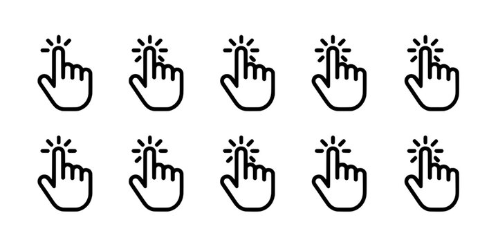 Fingers Pointing Set with Sparkle Effects and Click Icons Featuring Icon, Vector, Digital with Illustration and Hand Elements for Gesture, Tap