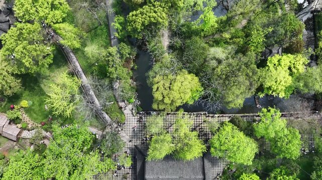 Aerial panoramic view of ancient building complex in Jiangsu water town China