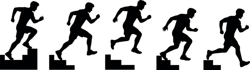 Obraz premium Man running up stairs silhouette sequence showing motion and progress