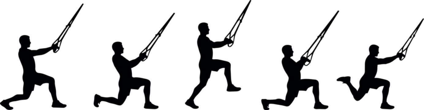 Man performing suspension trainer exercises showing a sequence of movements
